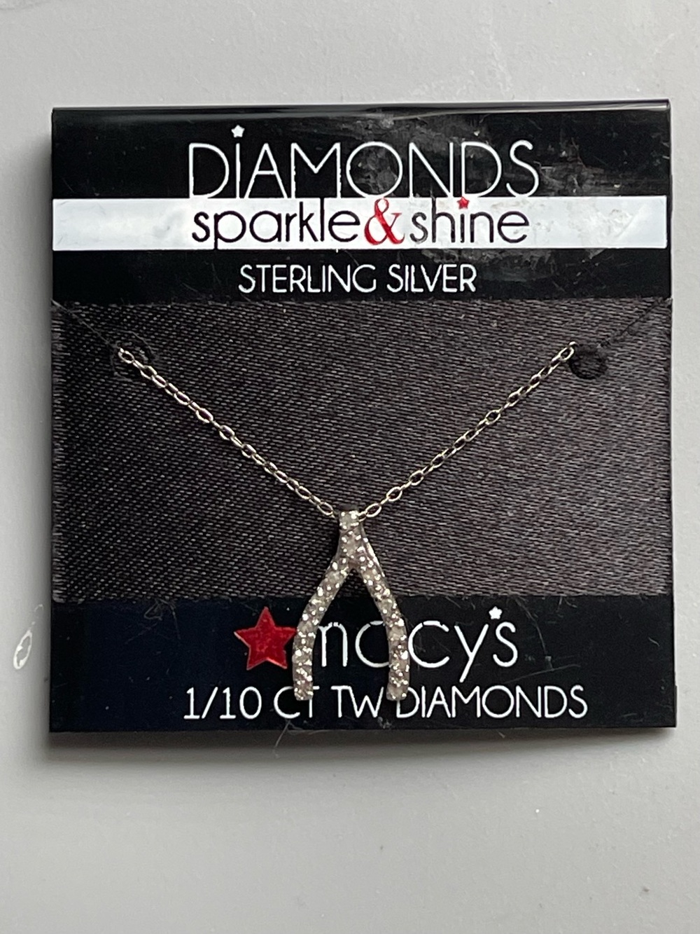 Macy's Sparkle & Shine 1/10 CT TW Diamonds Wishbone Sterling Silver Necklace 18"